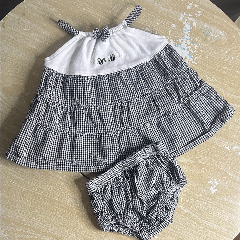 Adorable Kids Gingham Dress Set - Black and White